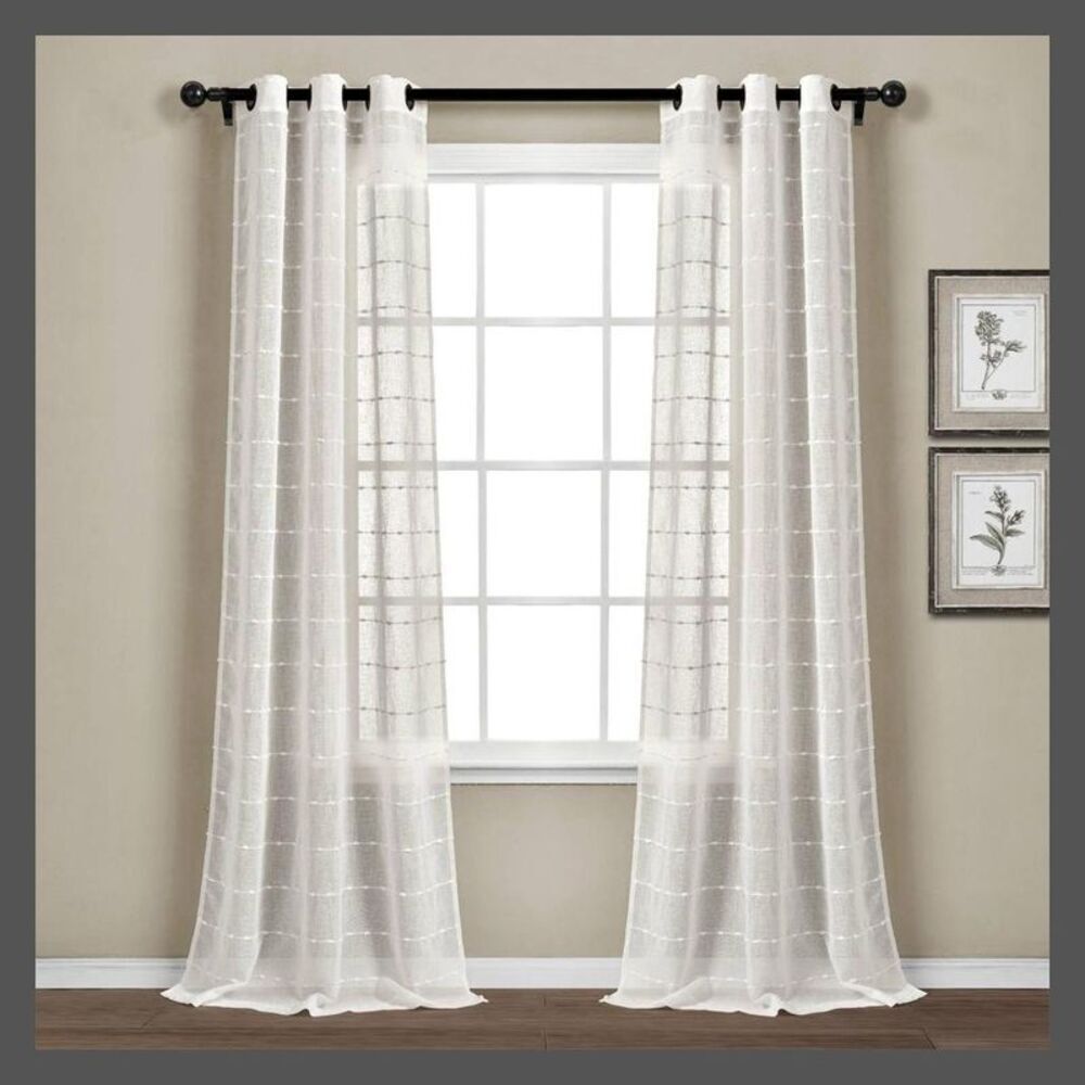 Lush Decor - Set of 2 (95"x38") Farmhouse Textured Grommet Shee White